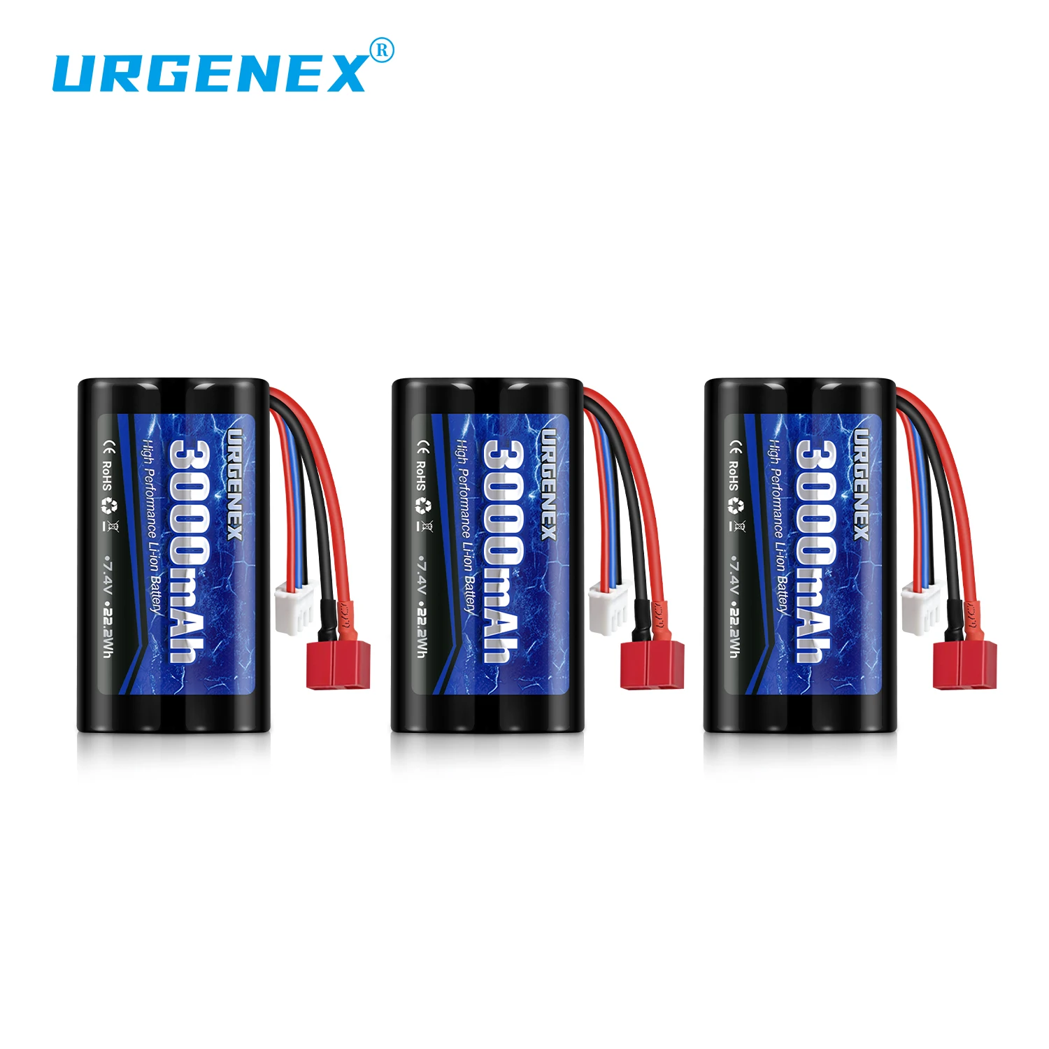URGENEX 3000mAh 7.4 V Li-ion Battery with Deans T Plug 2S Rechargeable RC Battery Fit for WLtoys 4WD High Speed RC Cars and Most