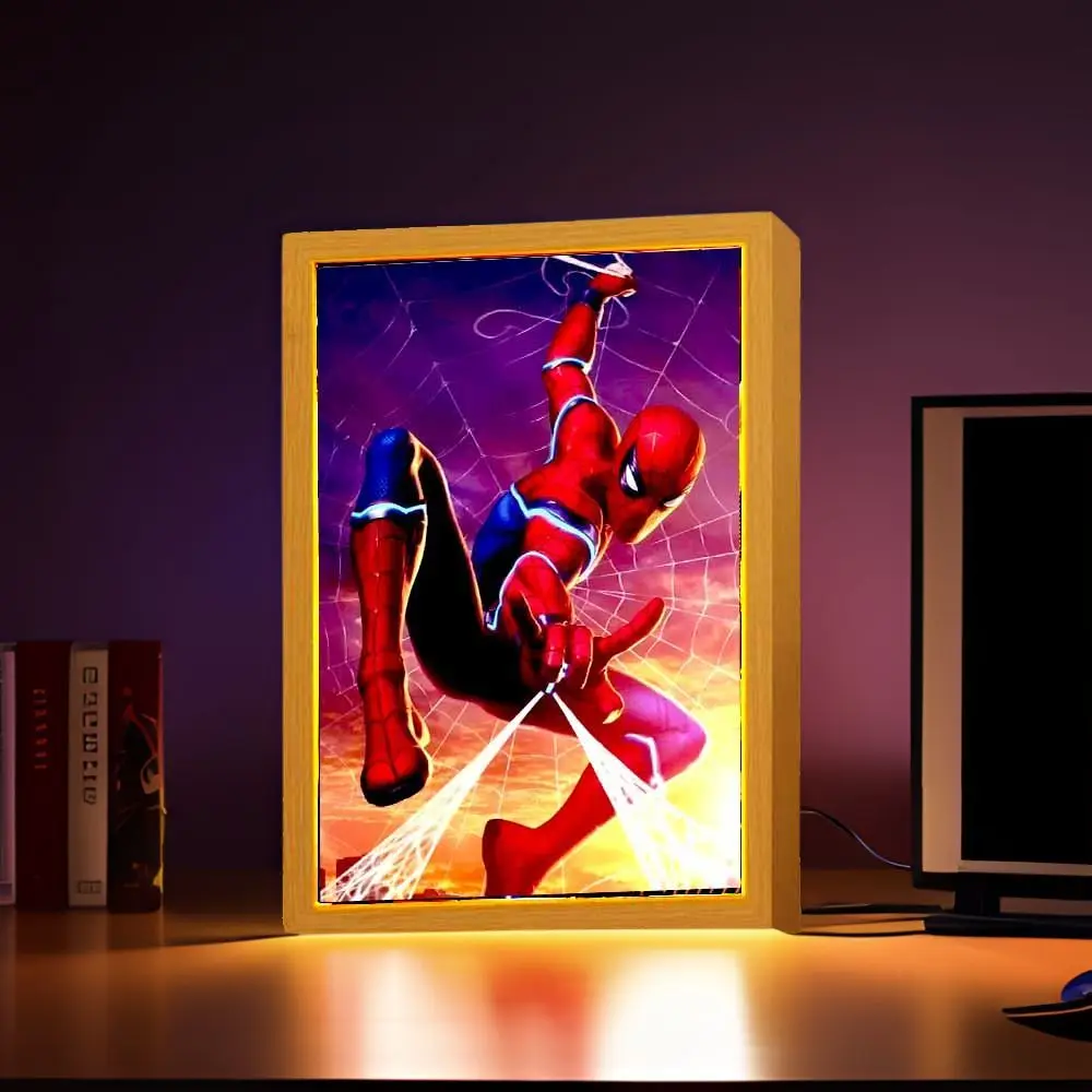 Anime Figure Light Painting Photo Frame spiderman Man Spider Zipka Led Night Light Home Bedroom Decor Christmas Gifts Moon Lamp