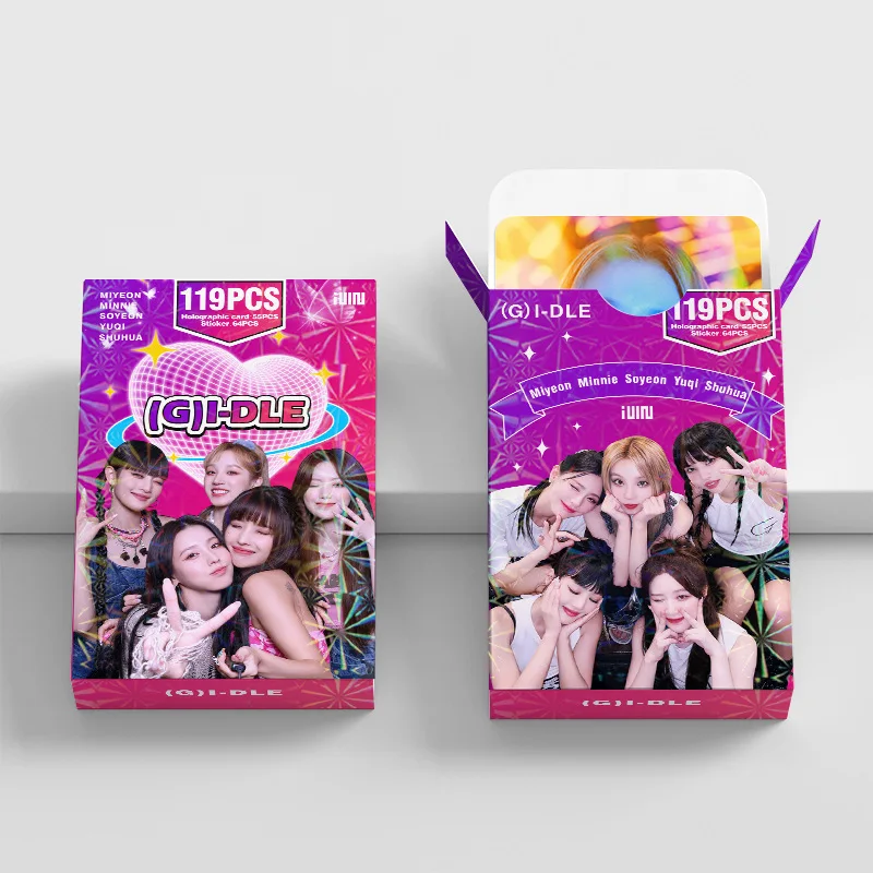 119Pcs/Set Kpop GIDLE HEAT Laser Lomo Card Stickers Photocard Double Sided HD Printed SHUHUA YUQI Fans Collection Postcard Gift