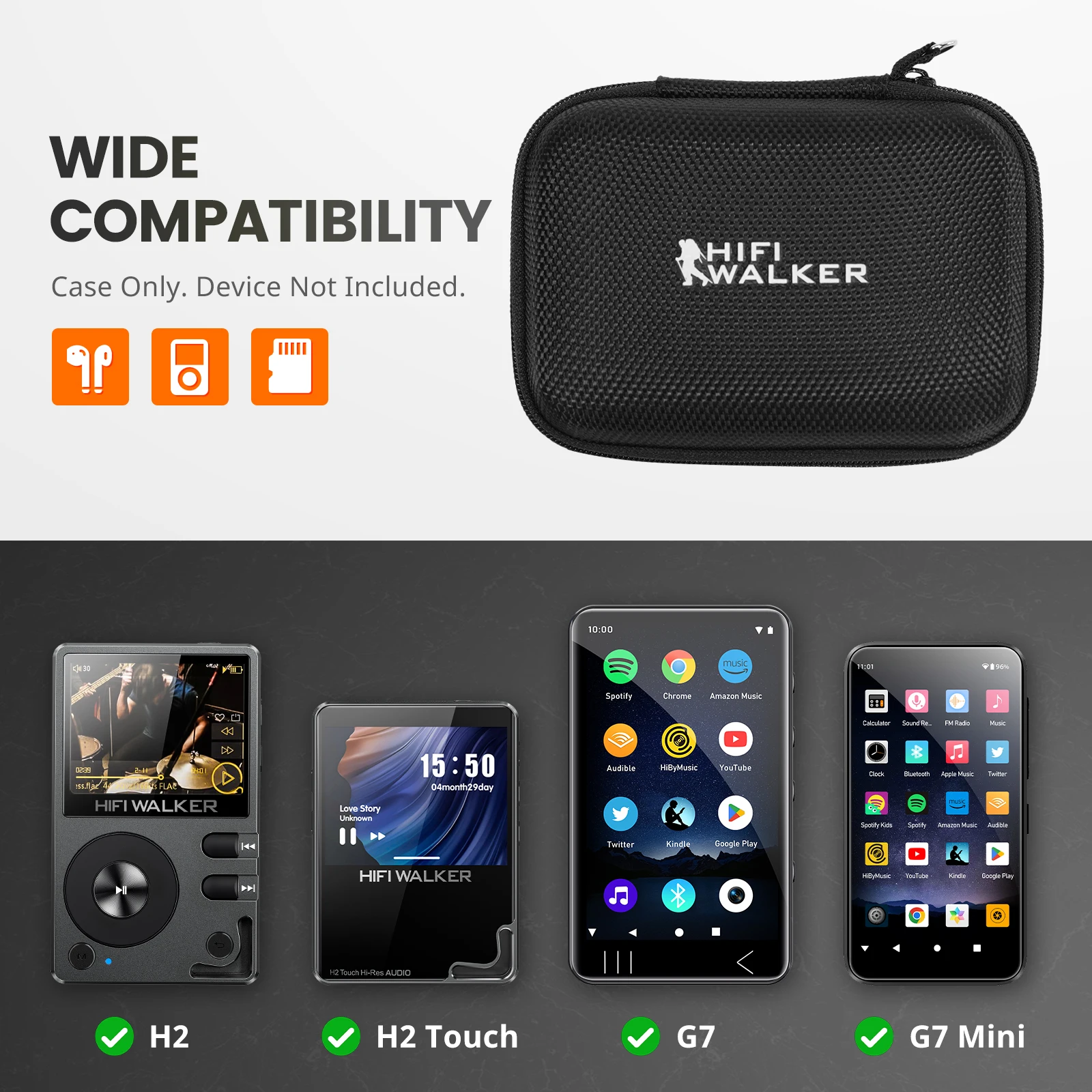 MP3 Player Case for HIFI WALKER H2/ H2 Touch/ G7/ G7Mini/H2Mini MP3/MP4 Player , 4.5inch Hard EVA, Protective Travel Case view 3