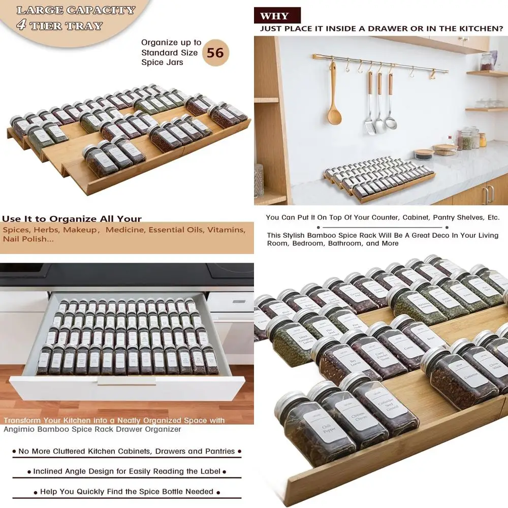 

8-Piece Bamboo Spice Rack Set, 13 Wide Each, Expandable to 26 Wide