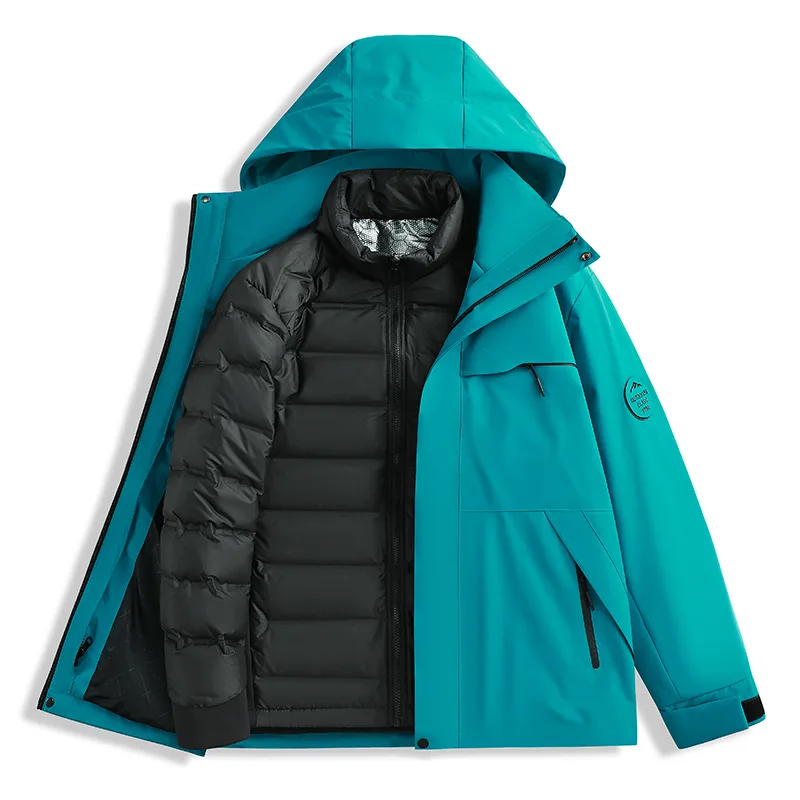 Neutro novo para baixo jaqueta 3-em-1 aventura engrossado quente blusão casual viagem proteção contra frio outono inverno casaco