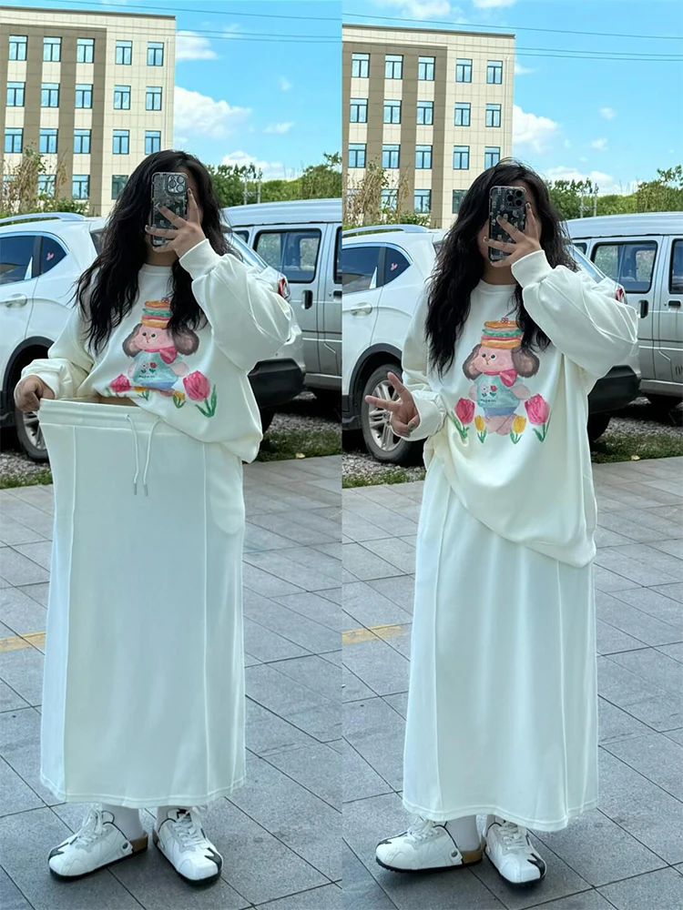 

Юбка миди А-силуэта больших размеров с завышенной талией, свободного кроя, скрывающая бедра, из полиэстера, для повседневной носки, осенняя коллекция