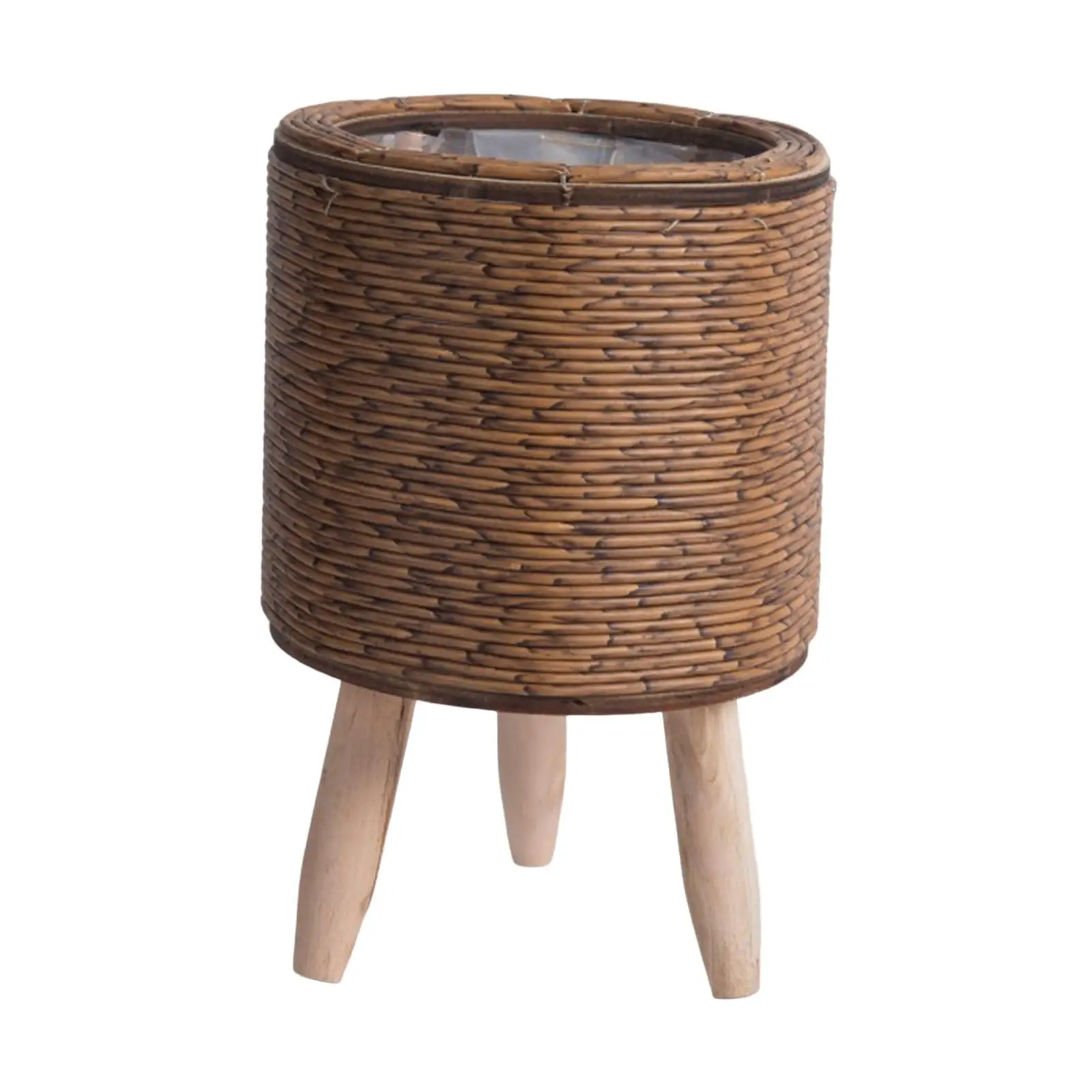 2x Legged Woven Basket for Plant Display - Rattan Flowerpot for Living Space