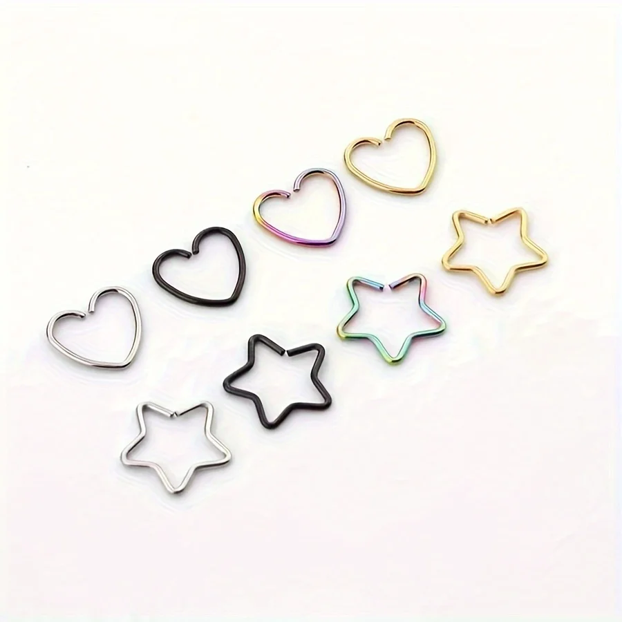 1pcs/4pcs Stainless Steel Hollow Heart/Star Shape Earrings Nose Rings Suitable For Daily Wear Non-Piercing Jewelry For Woman