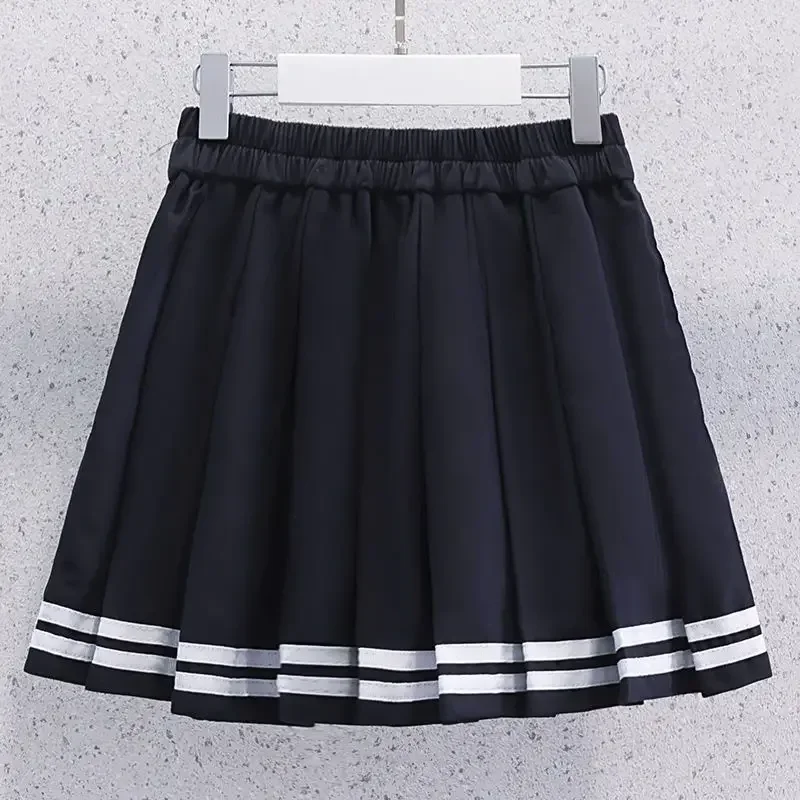 Girls Summer Casual Striped Sailor Collar Short Sleeve Suits 4 6 8 10 12 14 Years Girls JK Style Fashion Tops+Skirts 2pcs Sets