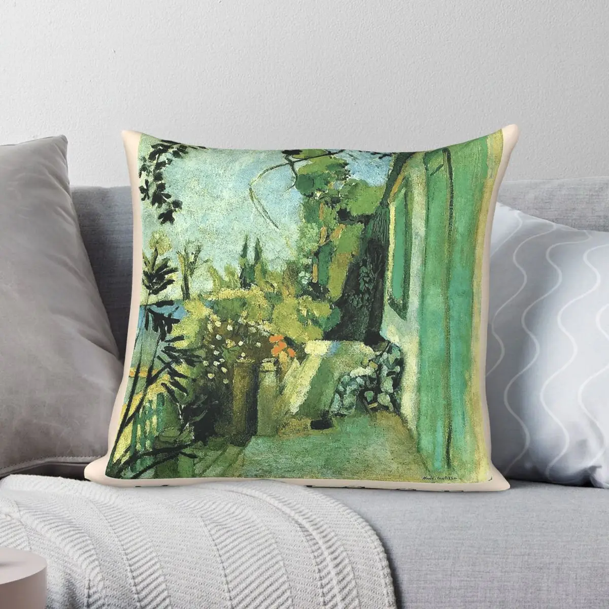 Matisse Terrace St. Tropez Square Pillowcase Polyester Linen Velvet Printed Zip Decor Pillow Case Sofa Cushion Cover 45x45
