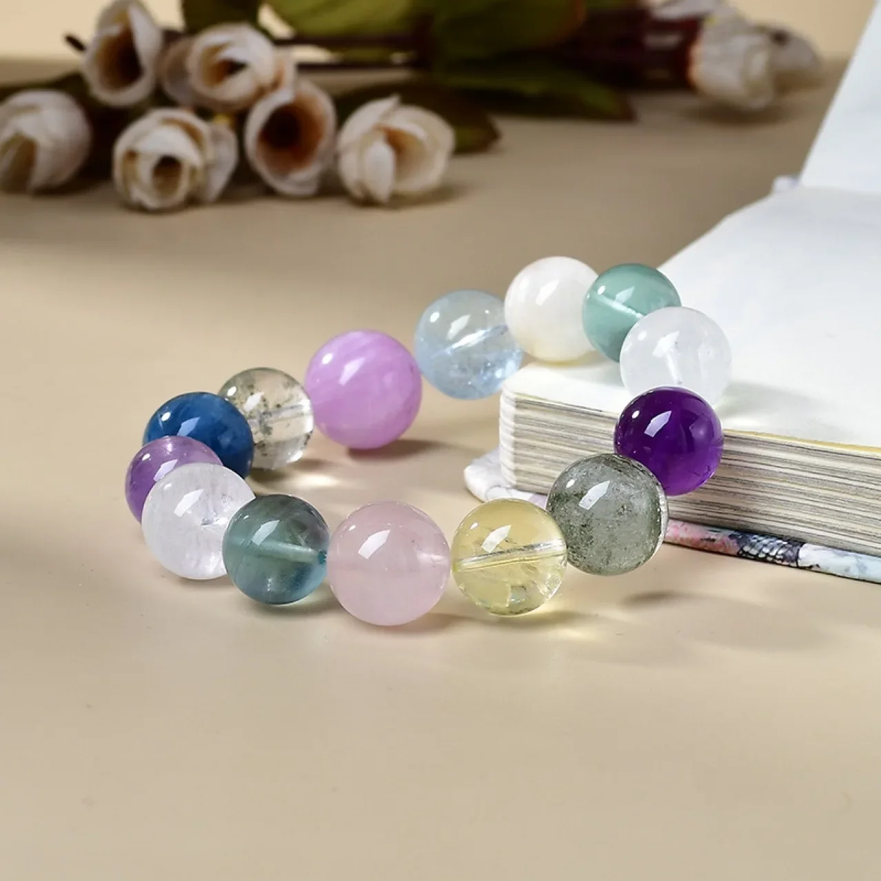 

Aquamarine Green Ghost Yellow Tower Crystal Duobao Bracelet Men's and Women's Fashion Light Luxury Lucky Bracelet, Gift