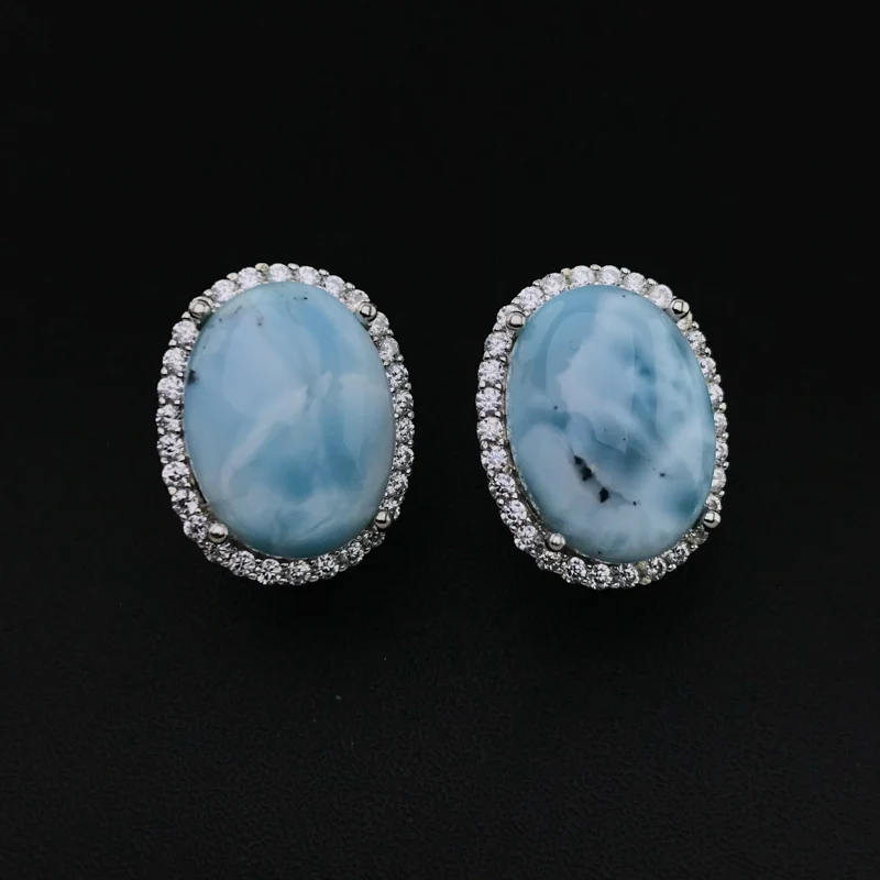 Genuine Natural Malachite Earrings Sterling 925 Silver Larimar Kyanite Oval12*16mm for Women Birthday Party Jewelry Gift