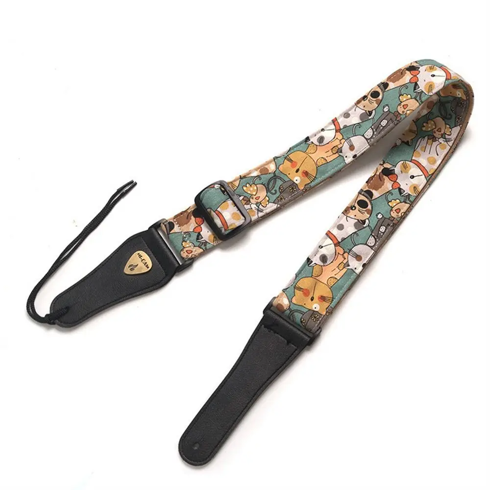 Adjustable Guitar Strap Cute Animal Colorful Printed Electric Guitar Belt Music Hobby Extra Wide Guitar Shoulder Strap