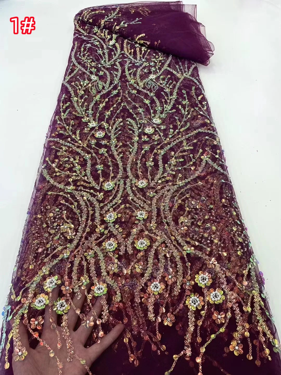 

Popular three-dimensional full embroidered colorful sequins embroidered lace, European and American wedding dresses