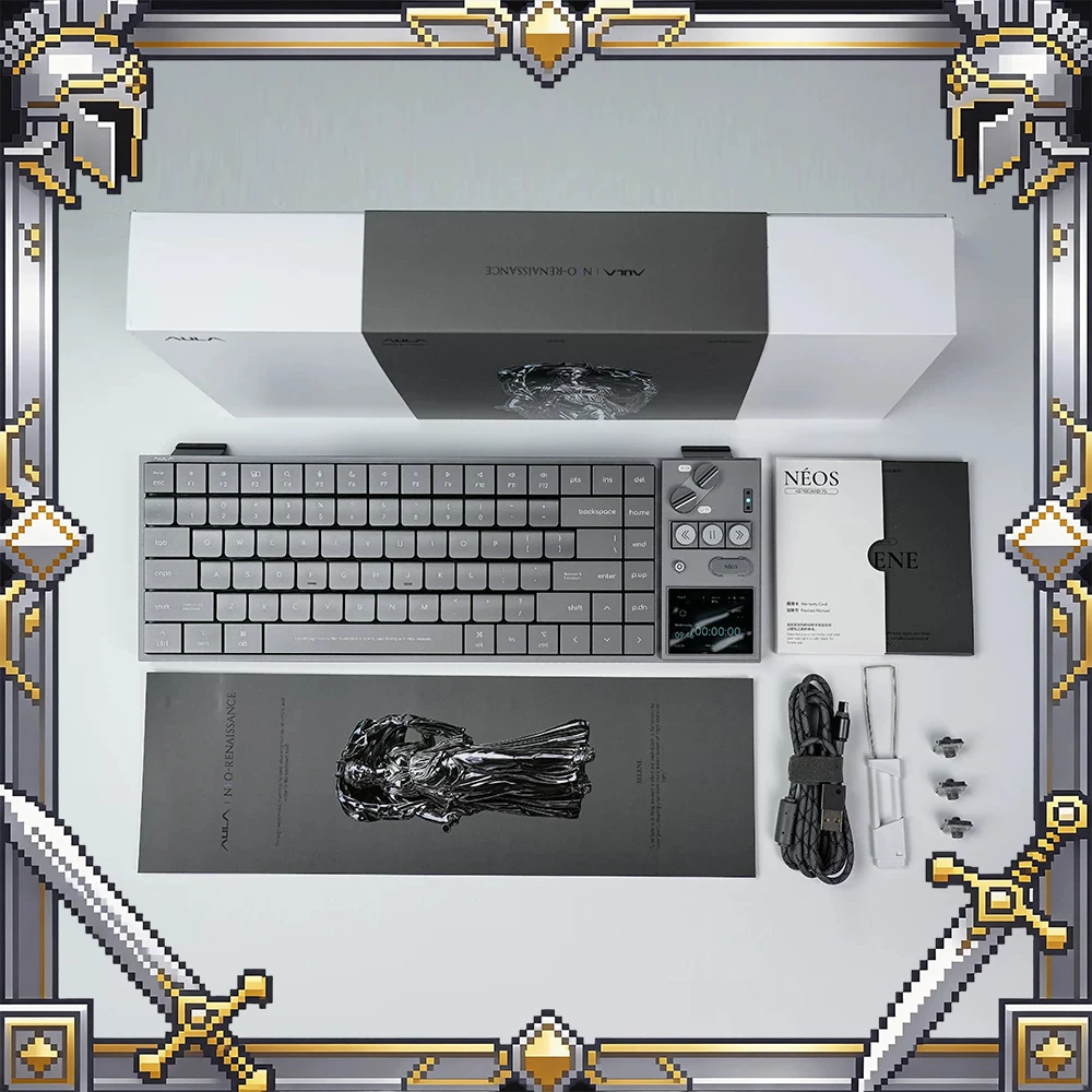 AULA NEOS75 Low Profile Mechanical Keyboard Tri-Mode Wireless Aluminum Alloy Keyboard with Display Screen Knob for Mac/Windows