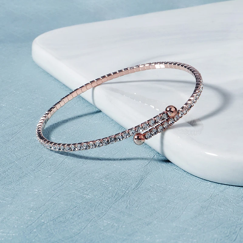 Fashion Austrian Crystal Bangles Bridal Wedding Jewelry Accessories Open Adjustable Bracelets Holiday Party Gifts for Women image 2