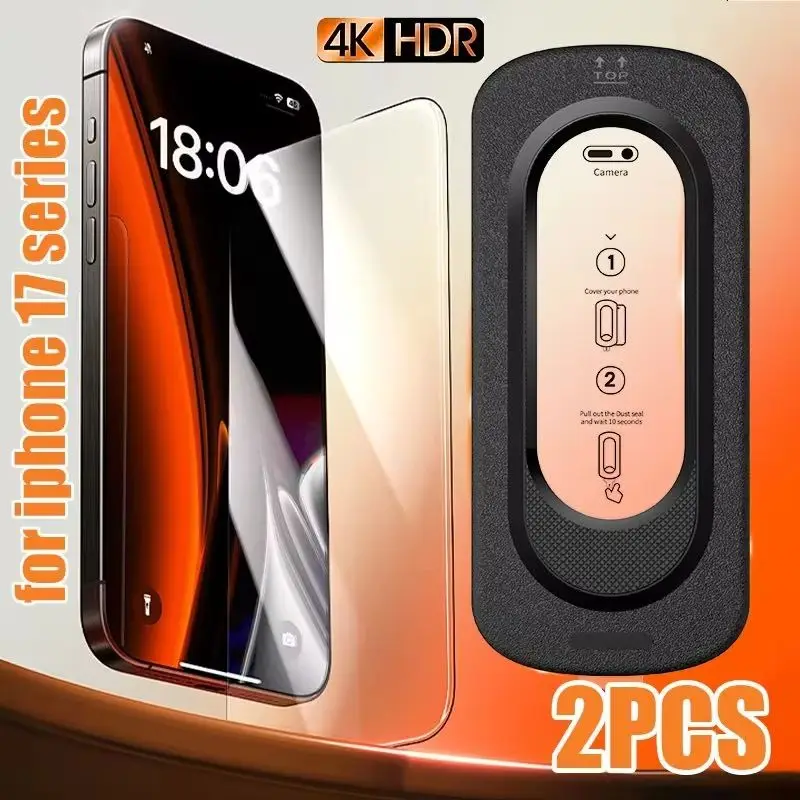 2 Stück Displayschutzfolie für iPhone 17 ProMax 16 15 14 13 Anti-Fingerabdruck-Schutzhülle mit vollständiger Abdeckung, Ein-Klick-Installation aus gehärtetem Glas