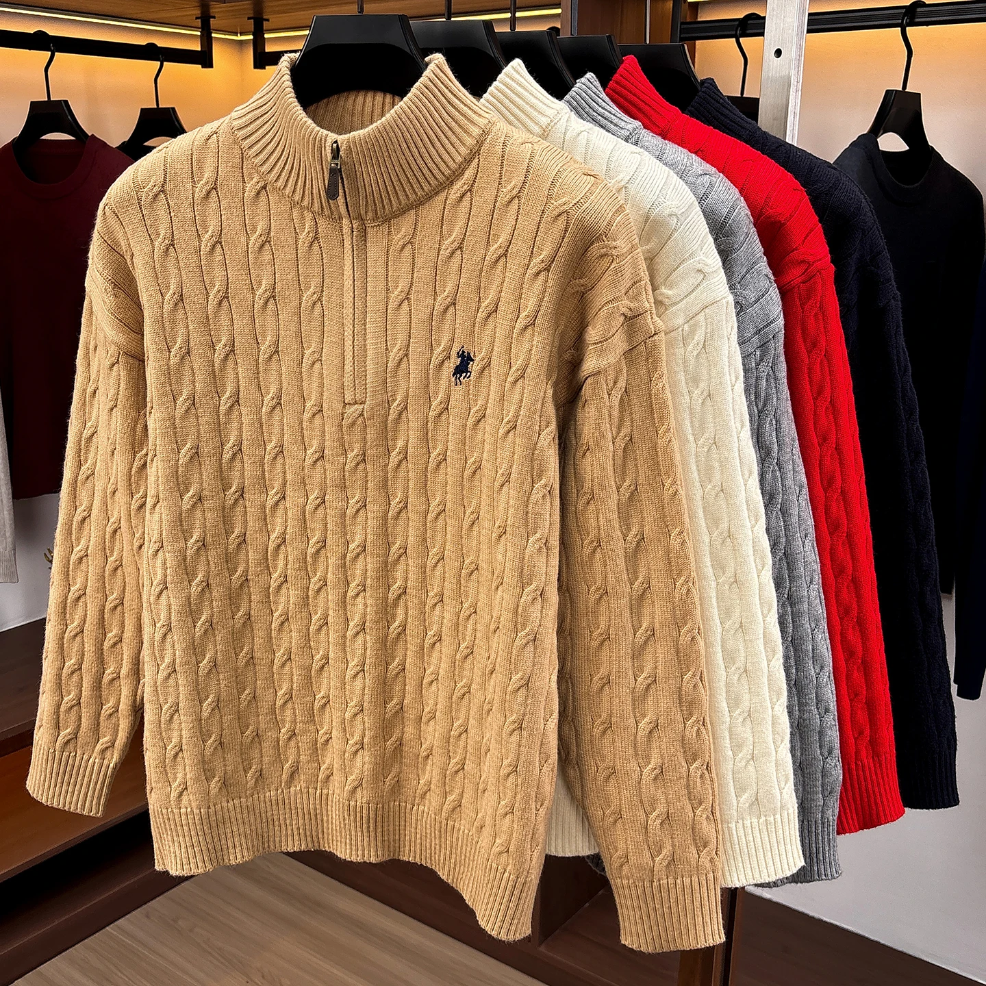 High-End Mode Reißverschluss Kragen Pullover Männer Mode Zipper Marke Paul Pony Stickerei Design Herbst Winter Komfort Warm Stricken Sweater – Detail 2