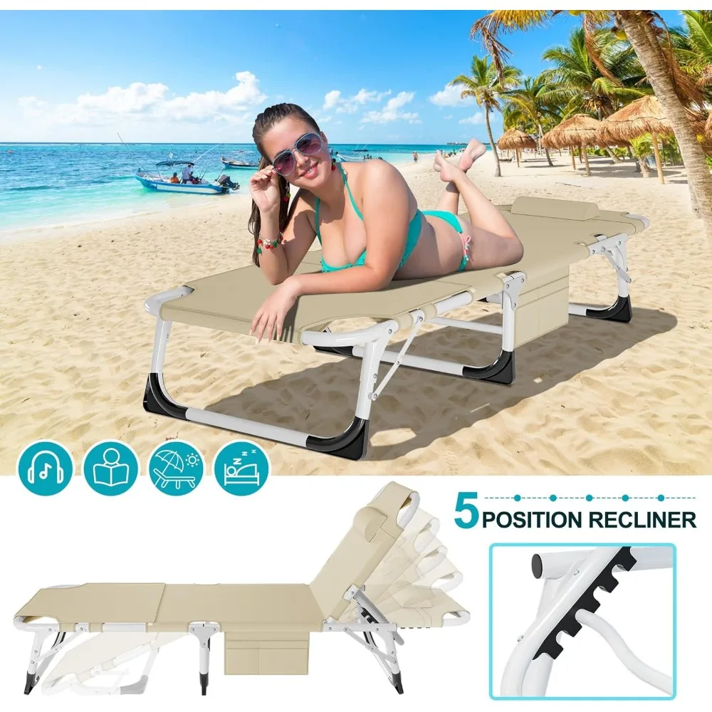 كرسي تسمير بالشمس كبير الحجم قابل للطي من ABORON، 3 في 1، 5 أوضاع قابلة للتعديل في الهواء الطلق، كراسي استرخاء شديدة التحمل، مع وجه وAr