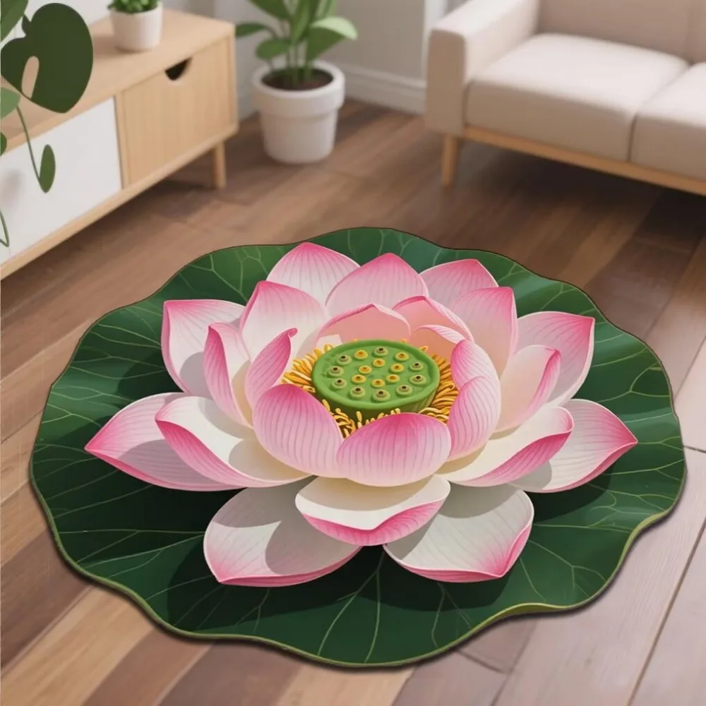 

40/60cm Lotus Flower Carpet 3D Large Bathroom Floor Mat Absorbent Non-slip Door Gasket Living Room Table Bedside