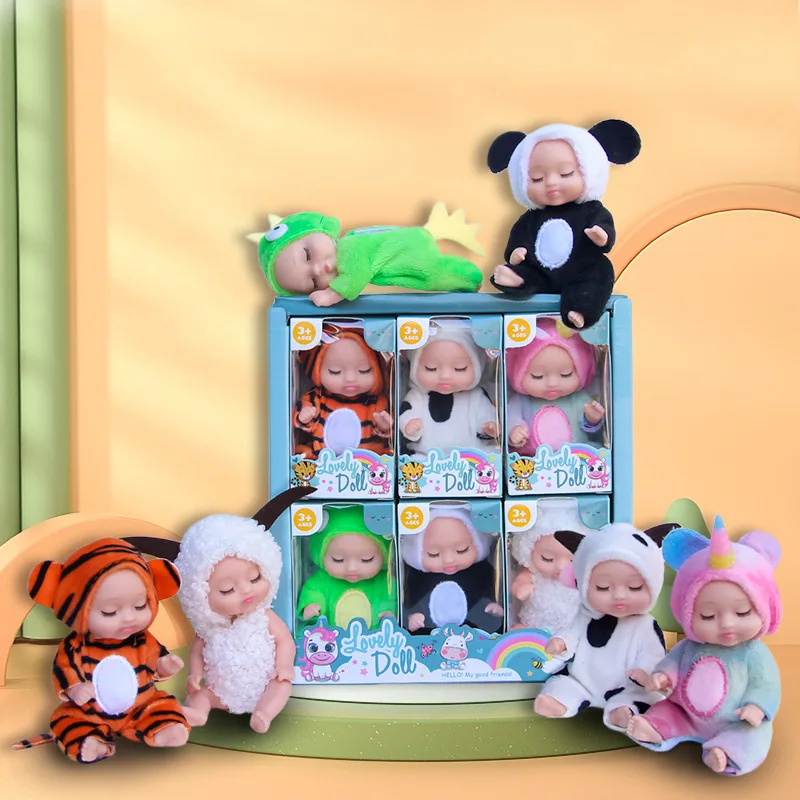 Groothandel Een set van 6 Simulatie Slaap Bjd Poppen Leuke Reborn Mini Pop Speelgoed Cartoon Diermodel Pop Speelgoed Kindercadeau ﻿