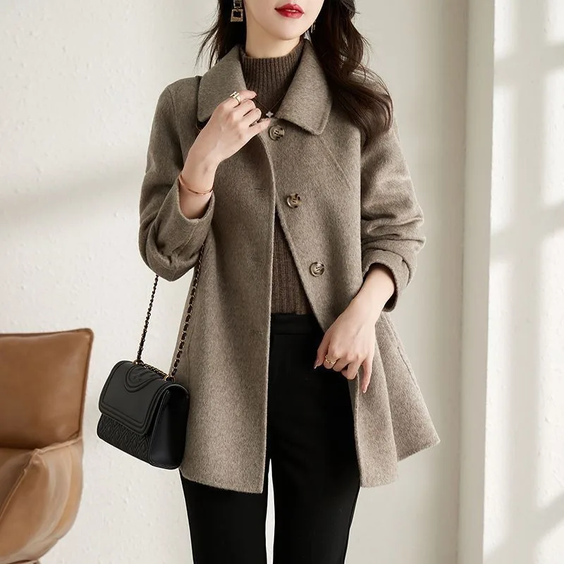 New Women's Long Wool Coat, Autumn/winter Casual Trench Coat, Fashion Female Doll Collar, Petite Wool Jacket, Single Breasted