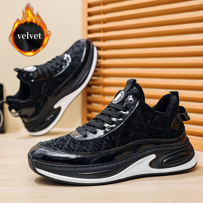 

Модные черные мужские кроссовки, зимние теплые бархатные хлопковые туфли, мужская дизайнерская обувь, удобная повседневная спортивная обувь на платформе, мужские кроссовки