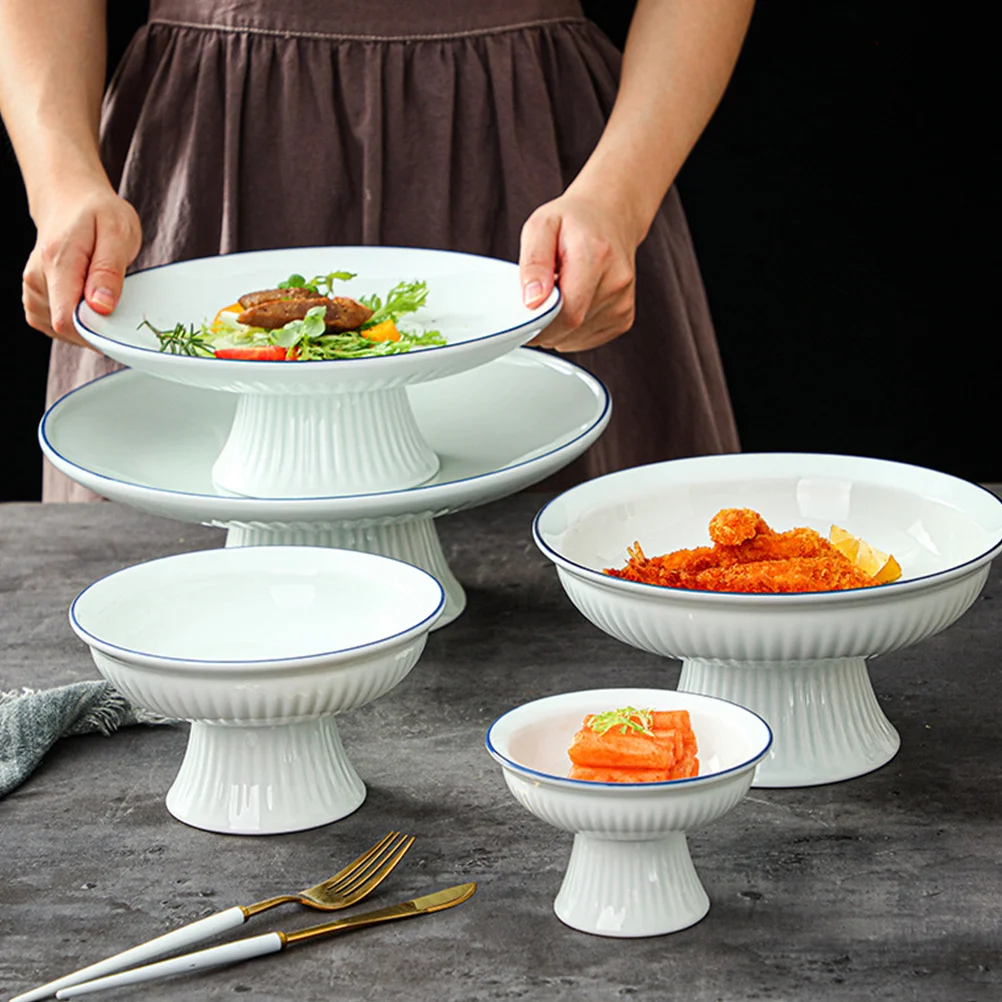 

High Base Ceramic Food Bowl Lightweight Dessert Storage Bowl for Party Wedding Birthday Fruit Pastry Serving Snacks