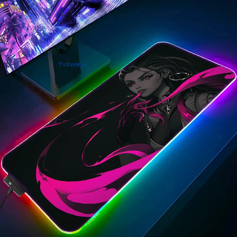 Imagem -04 - Valorant-rgb Led Gaming Mousepad Desk Pad Tapete de Teclado Gamer Mousepad Luminous Computer Mouse Pads Tapete de Mesa Xxl