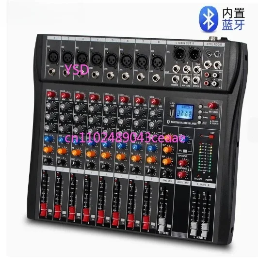 8-Channel Audio Mixer - Bluetooth/USB/PC Recording, XLR Mic Input with 48V Phantom Power