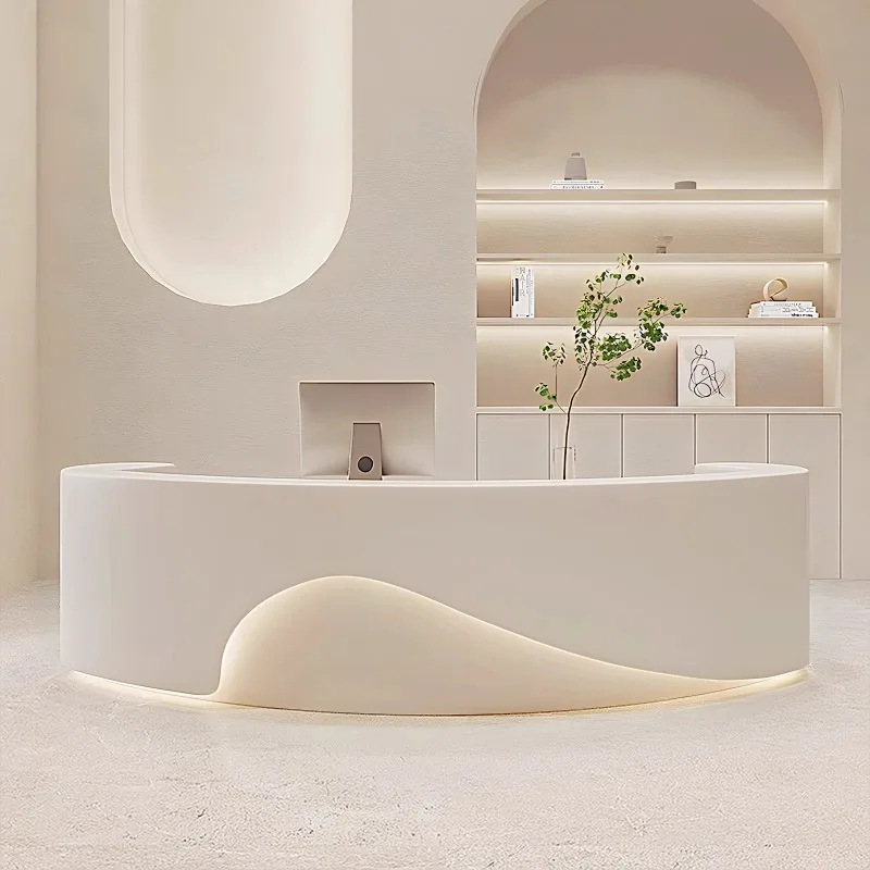 

Beauty Luxury Reception Desks Modern Shelves Unique Welcome Long Desks Organizers Design Simple Escritorio Trendy Furniture