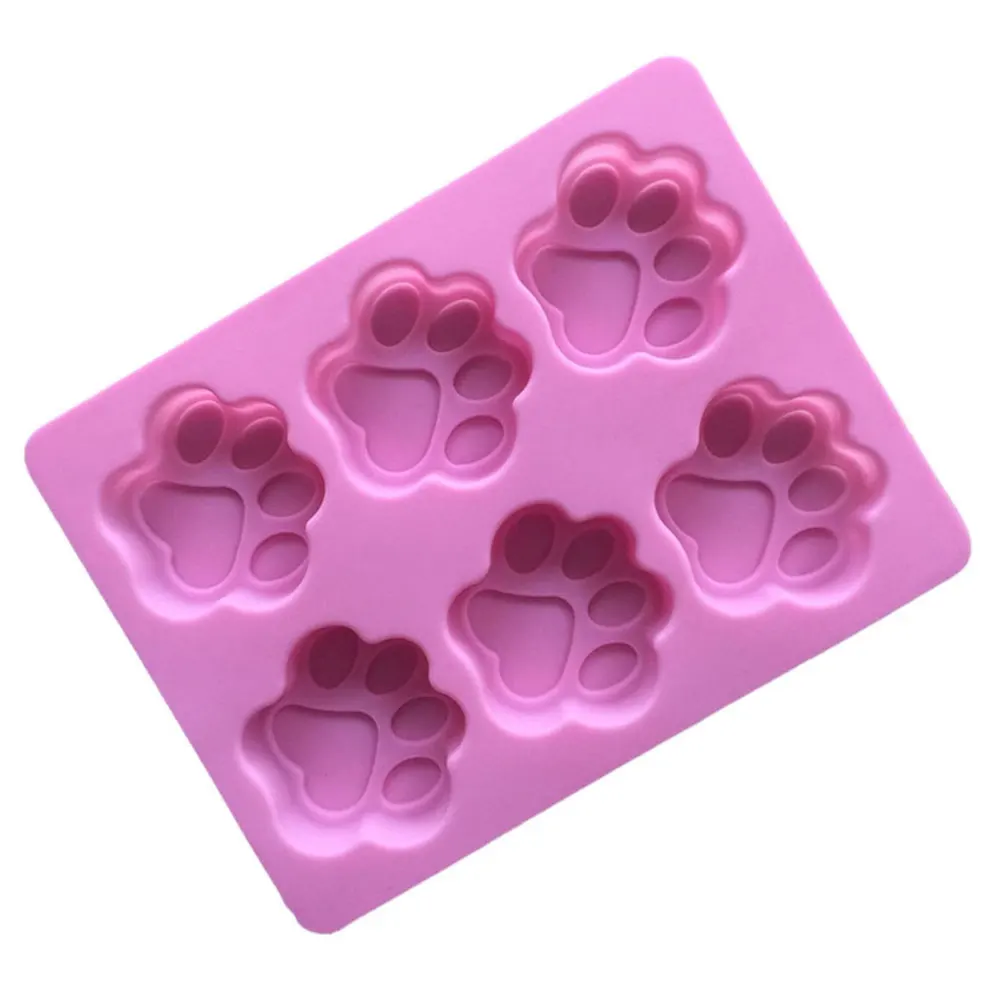10PCS Pink Color Silicone Chocolate Mold Cat Dog Paw Bone Soap Ice Mold Animal Footprint Cookie Baking Tool
