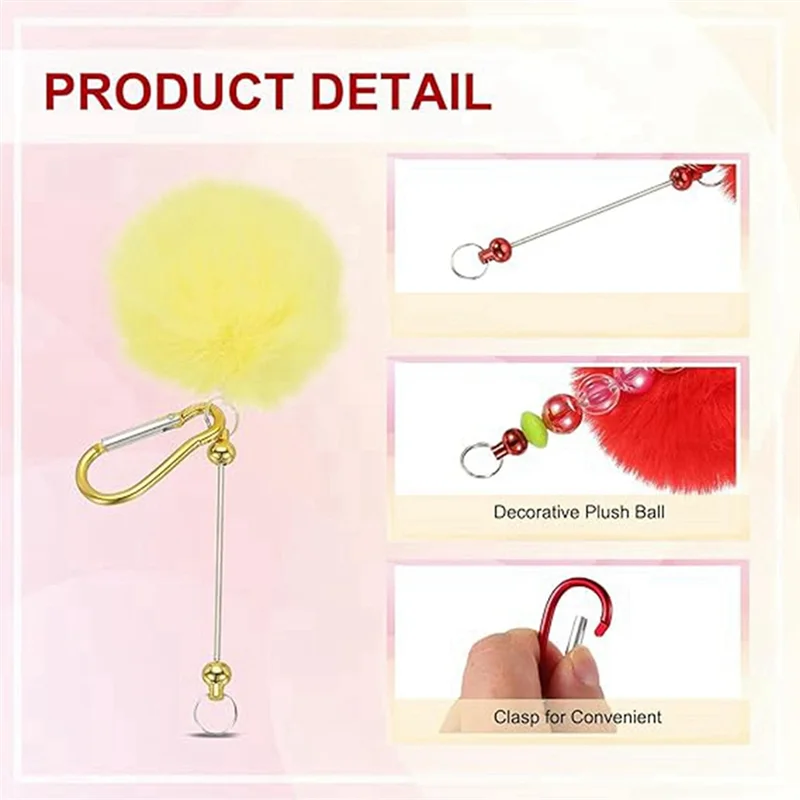 

A26T-Colorful Beaded Pom Pom Keychain Women's Flocking Climbing Buckle Outdoor Small Tool Plush Bag Decoration Pendant Accessori