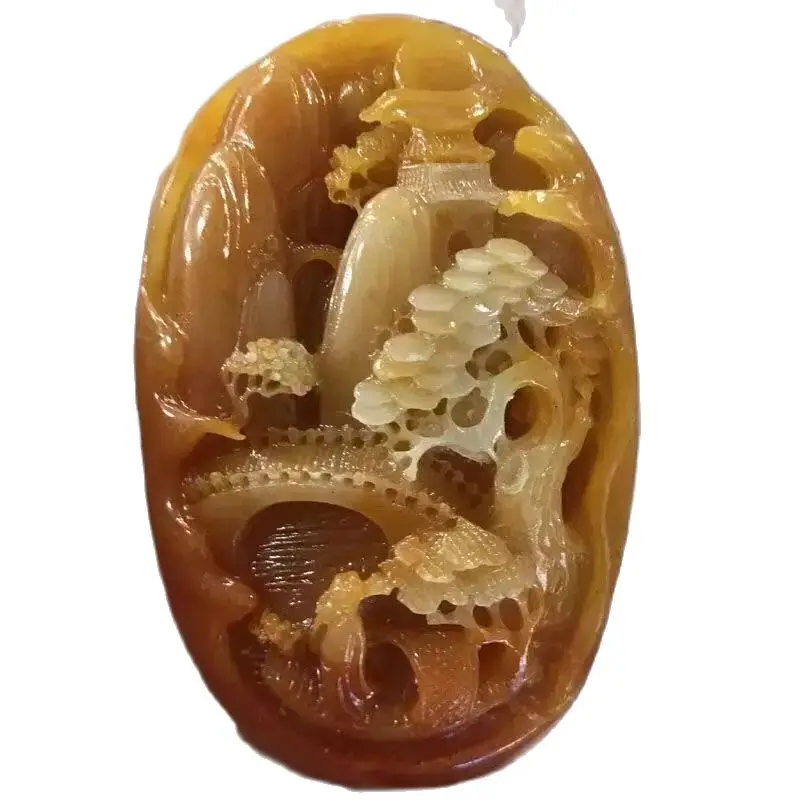 Chinese Antique Huanglong Jade Carved Waist Tag Pendant