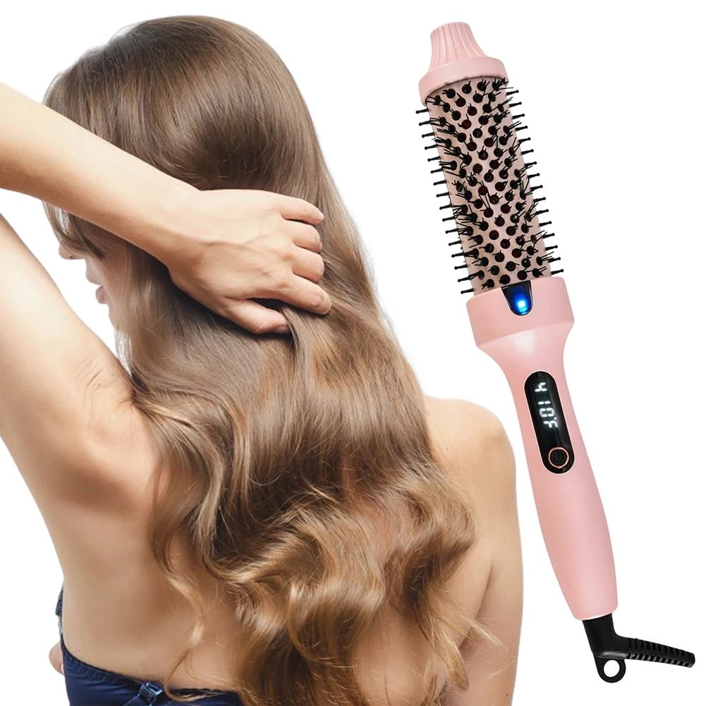 2 In 1 Hair Curler/Straightener,Hot Styling Brush,6 Temps Setting Travel Curling Brush,Hair Styling Tool,For Hairdressing