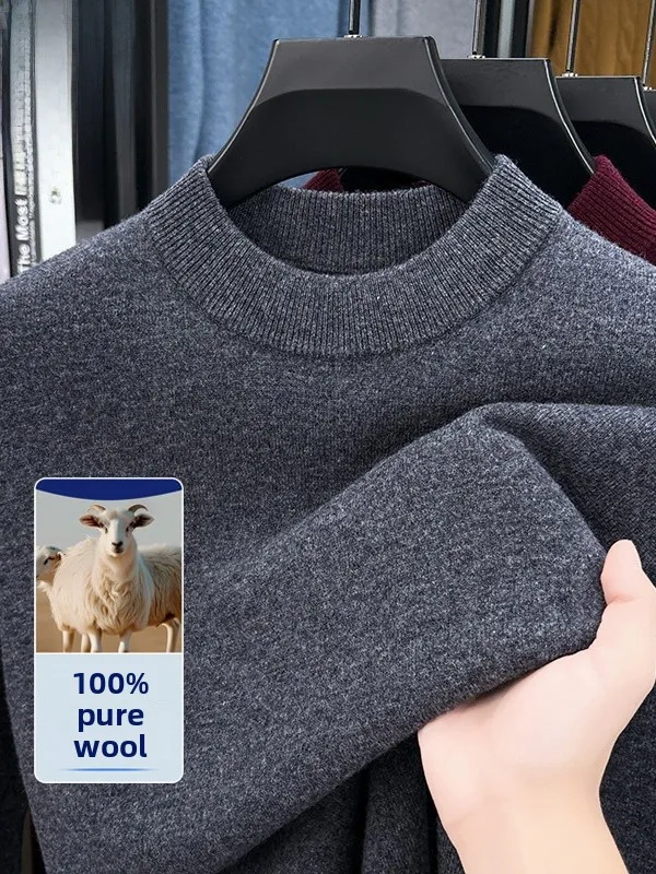 

Pierre Cardin Men's Thiened Wool Sweater f High Collar Warm Winter Knitted Top Casual Sle Pure Color Print Loose Fit