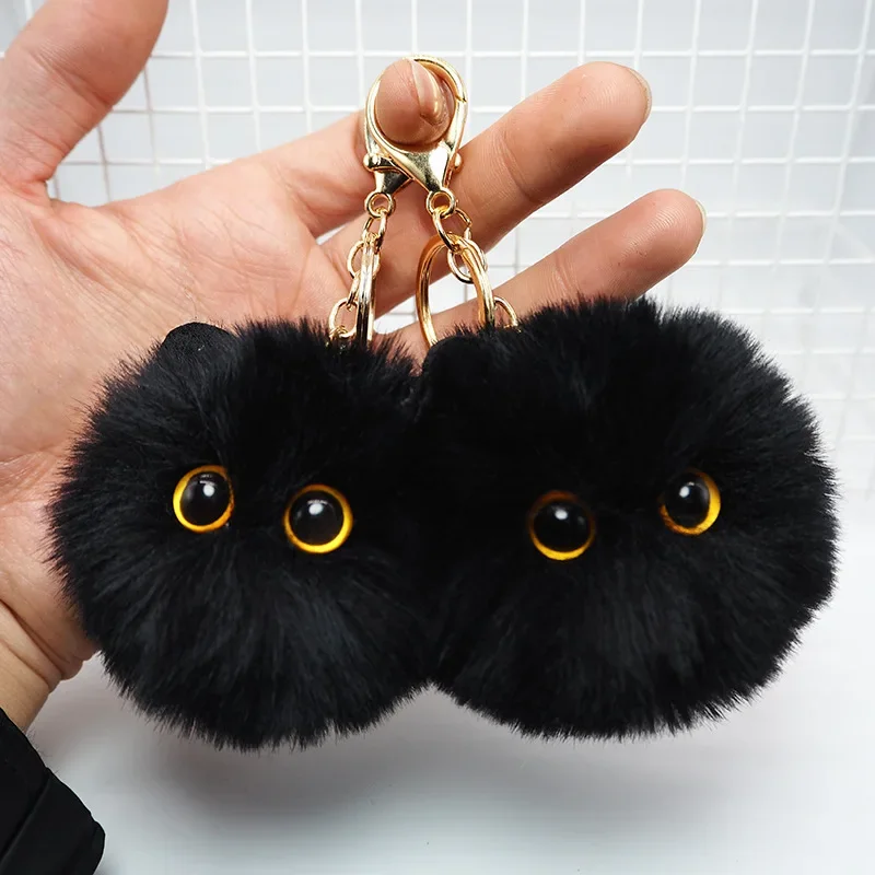 Cute Blush Black Briquette Keychain Stuffed Animal Backpack Charms for Women Black Cats Key Ring Gift for Women Girl