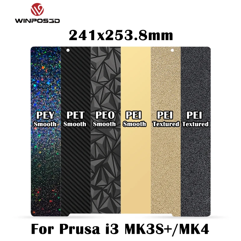 

For Prusa i3 MK3 241x253.8mm Double Sided Textured PEI+Smooth PEO PET PEY Spring Steel Sheet Magnetic Build Plate MK3S MK4 Bed