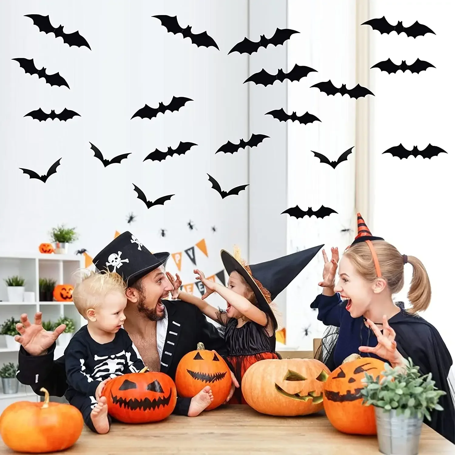 12-120pcs Halloween Decoration 3D Black PVC Bat Halloween Party DIY Decor Wall Sticker Bar Room Halloween Party Scary Decos