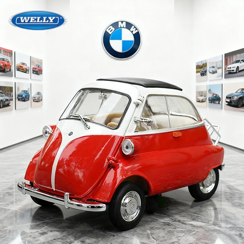 

WELLY 1:18 BMW Isetta легкосплавный автомобиль, литье под давлением и игрушечный транспорт, модель автомобиля, миниатюрная масштабная модель автомобиля для детей