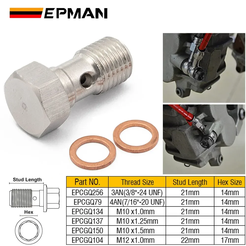 EPMAN Performance Banjo Bolt Single Stainless Steel 7/16" X 20 UNF, -4 AN / -3 AN / M12 / M10 Turbo Brake Line Universal EPCGQ79