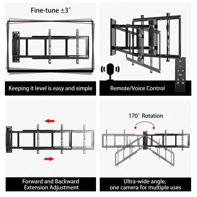 Motorized TV Wall Mount Remote Control Swivel Telescopic Bracket for 65-70 Inch TV, Dual Motor Full Motion TV Holder