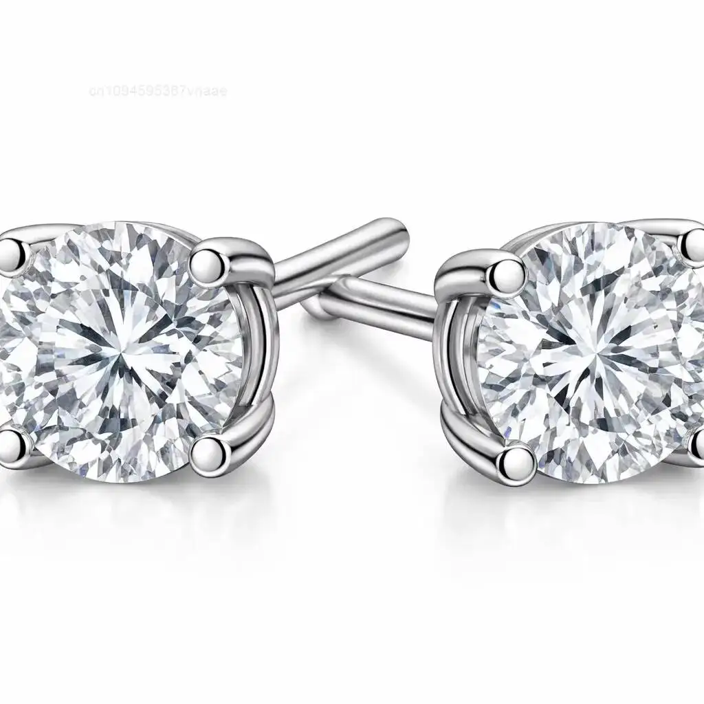 

Zircon Trendy Women's Stud Earrings 925 Silver Rhodium Plated Round Certified Wedding Engagement Gift Party Jewelry