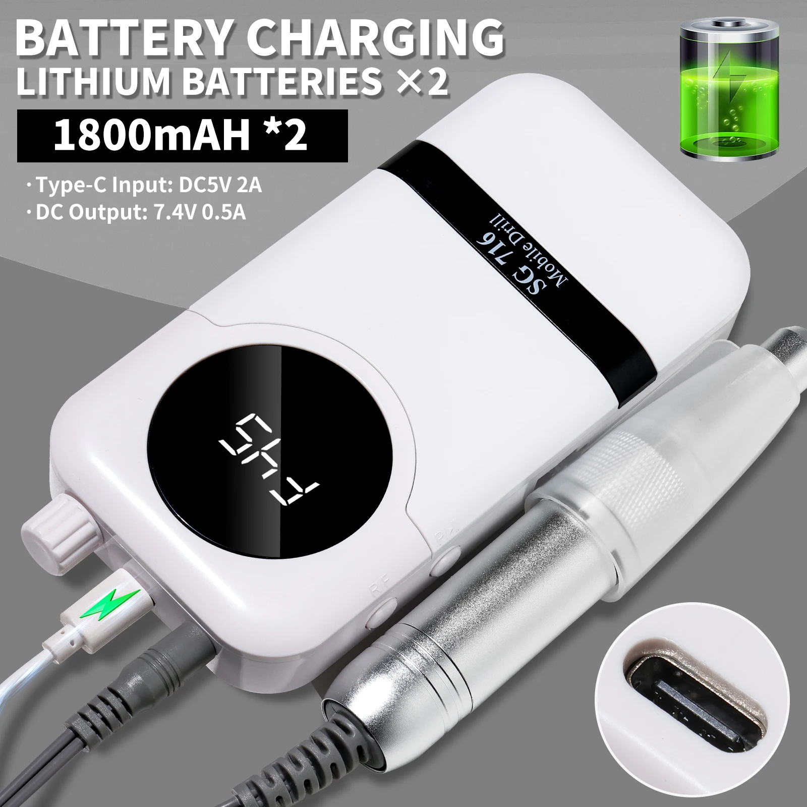 45000RPM Rechargeable Electric Nail Drill Professional Nail Polishing Machine Low Noise Nail Sander File For Manicure Salon