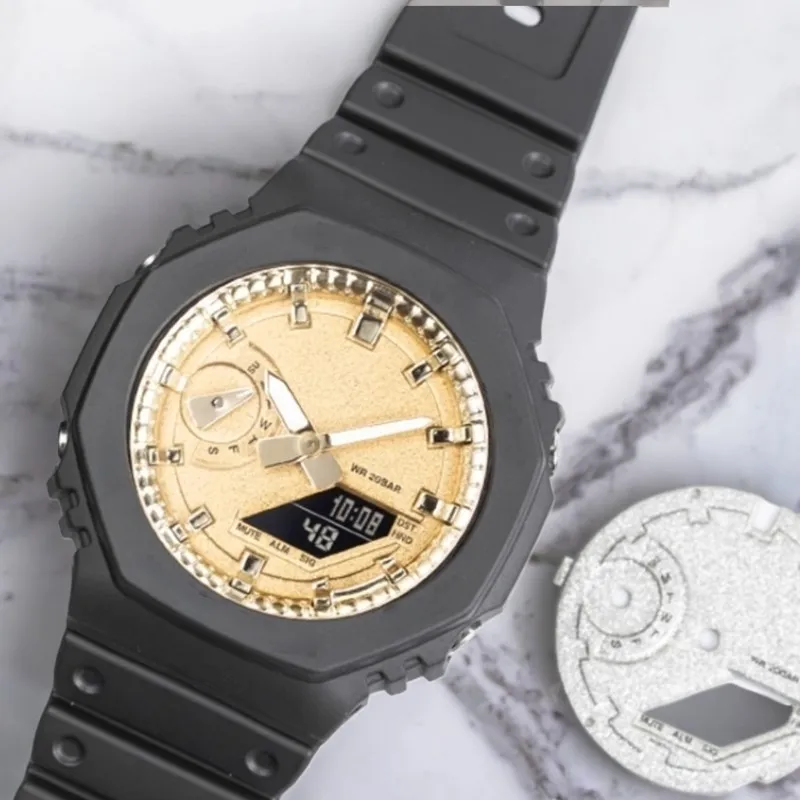 الصقيع الذهب النار نمط الهاتفي ل كاسيو G-Shock Ga2100 Ga-2100 GA-2110 القرص المعدني الاتجاه شخصية الحافة مقياس حلقة ساعة DIY بها بنفسك