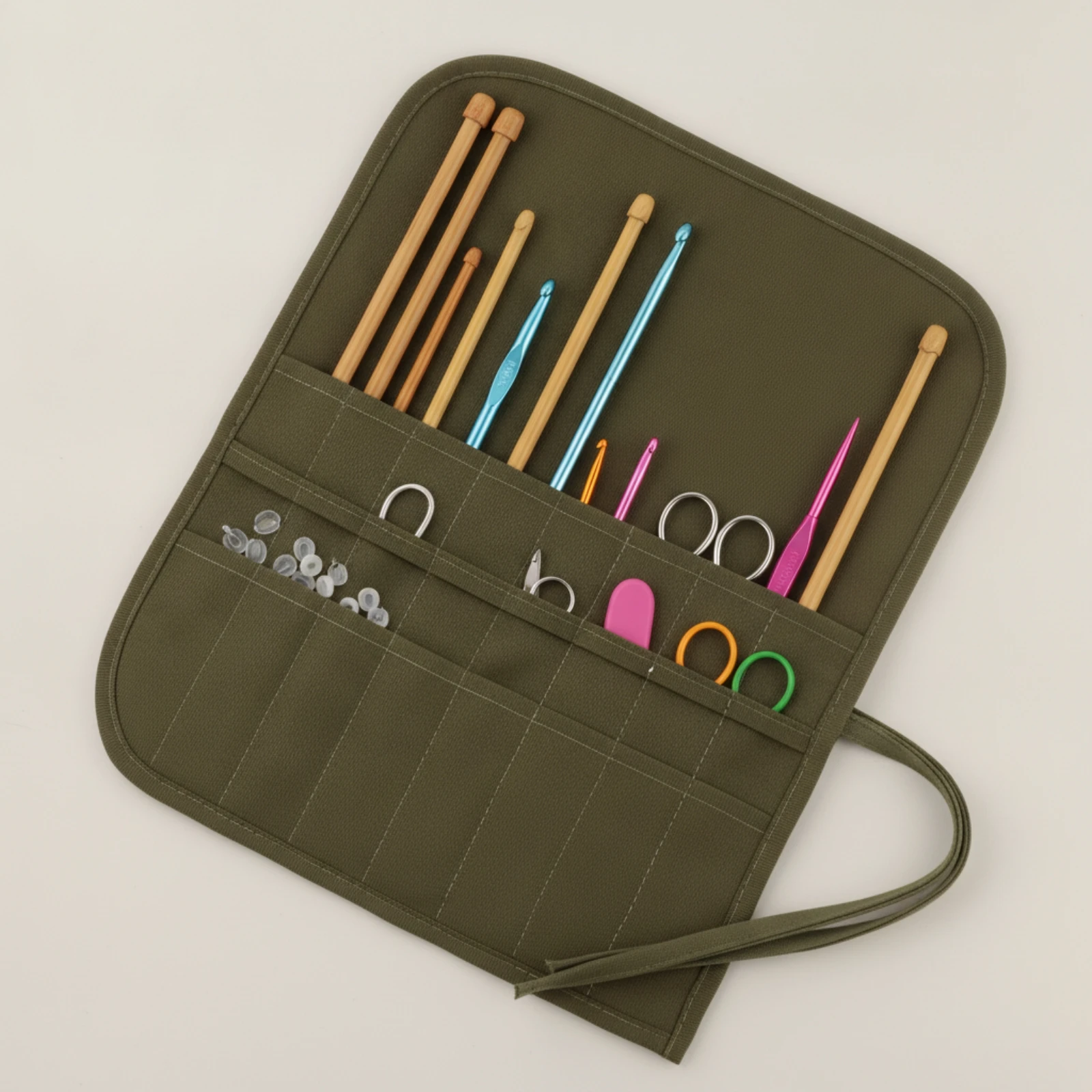 Craft Supply Organizer Space-Saving Canvas Knitting Supply Pouch with Internal Compartments Crochet Hook Organizer Sturdy