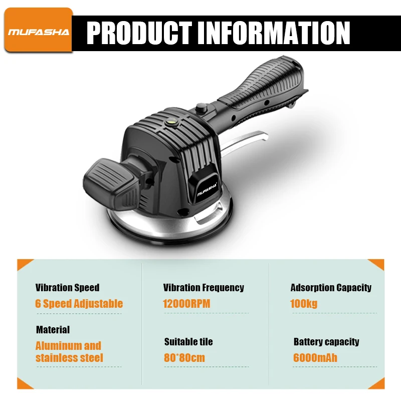 MUFASHA-máquina de vibración para azulejos, herramienta de nivelación automática, ventosa en caja, 16,8 V/una batería