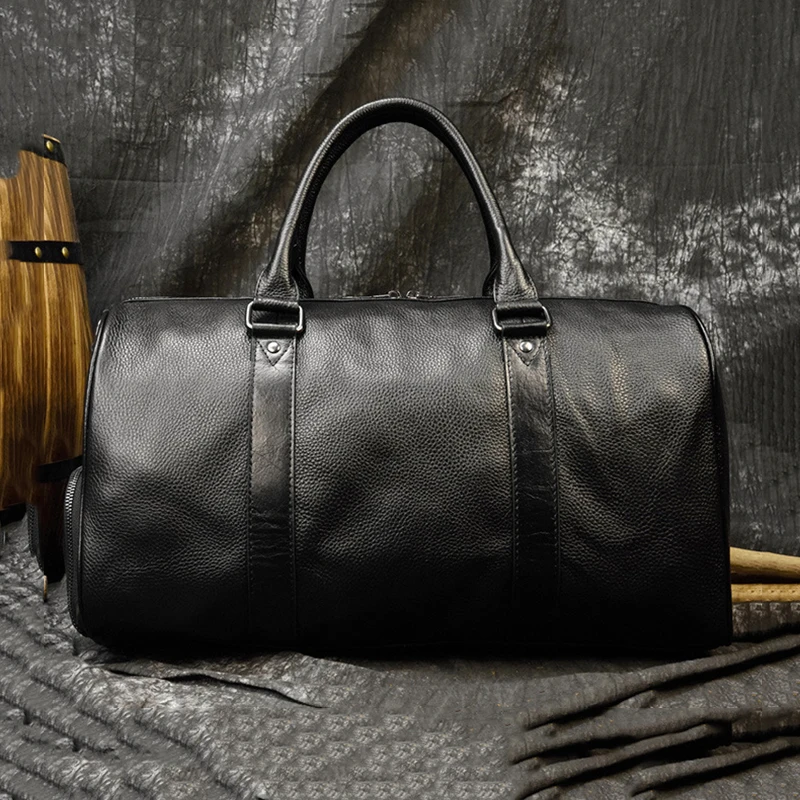 

Genuine Leather Men's Casual Travel Bag Large Capacity Luggage Bag with Shoe Compartment Shoulder Crossbody Bag