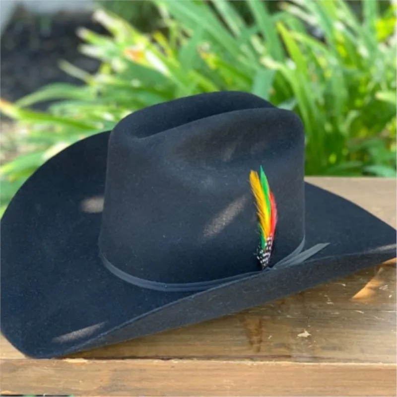 Black felt hat men's wide-brimmed top with decoration