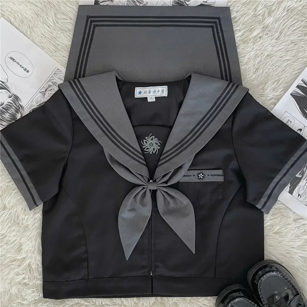 Uniforme escolar negro para niñas, traje de marinero japonés coreano, conjuntos de uniformes Jk, Falda plisada para estudiantes universitarios, disfraz Seifuku