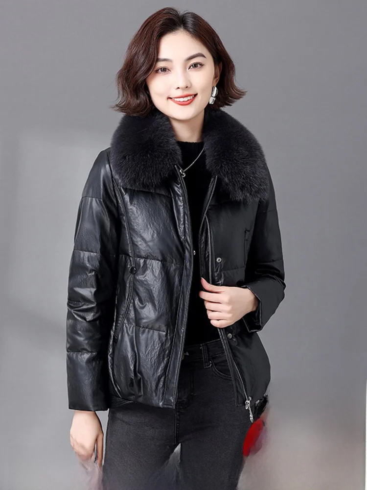 

Новая зимняя женская стеганая куртка из натуральной овчины с меховым воротником, модная, на молнии, для повседневной носки, коллекция 2025 года