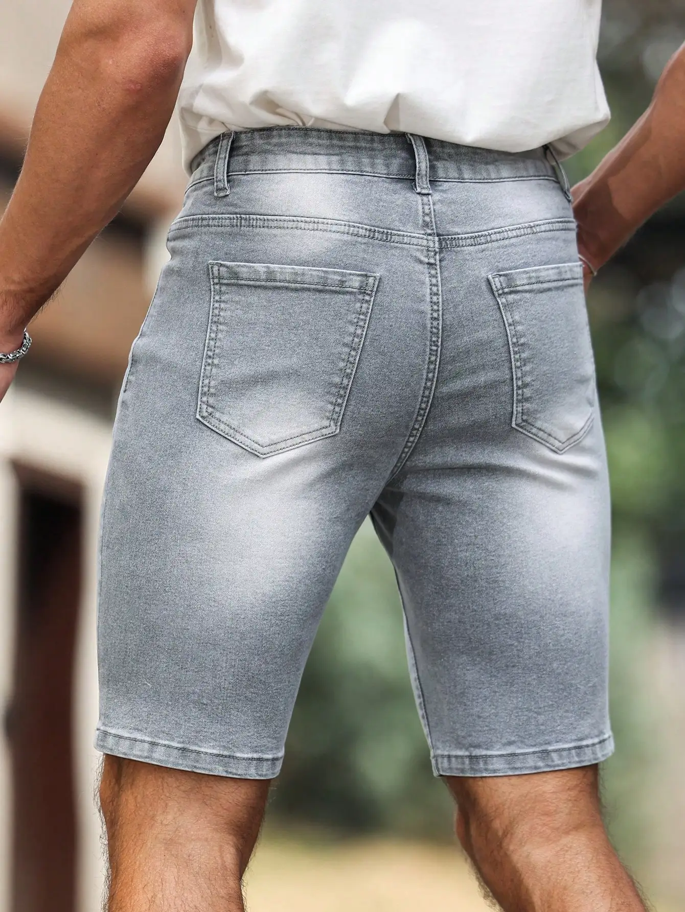 Pop Men's Summer Denim Shorts. Gray Skinny Shorts. For Daily Leisure. Versatile And Simple. Fashionable And Trendy.