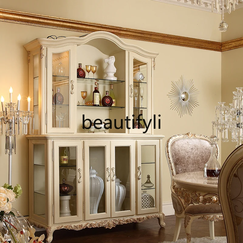 Integrated glass door wine cabinet against the wall storage cabinet ivory white solid wood storage jewelry display cabinet